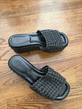 Marc Fisher Black Braided Platform Slide Mules